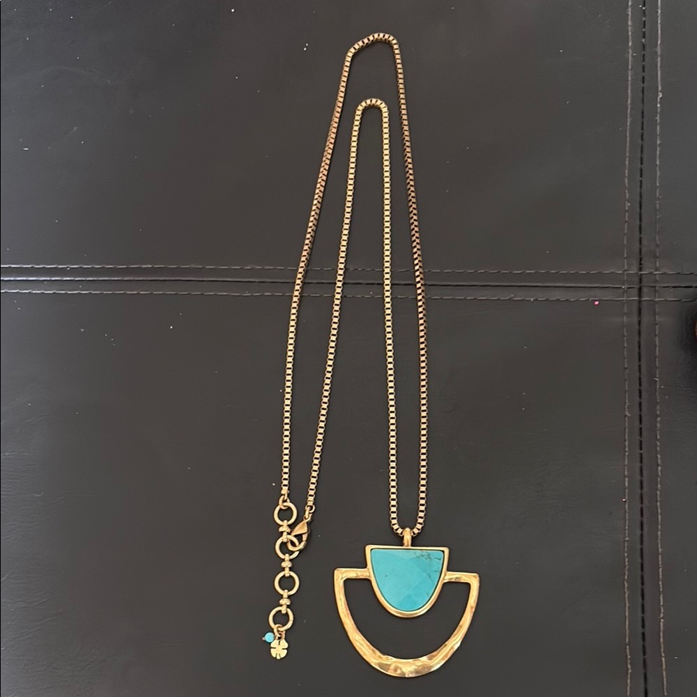 Gold and Turquoise Geometric Reversible Pendant Necklace Lucky